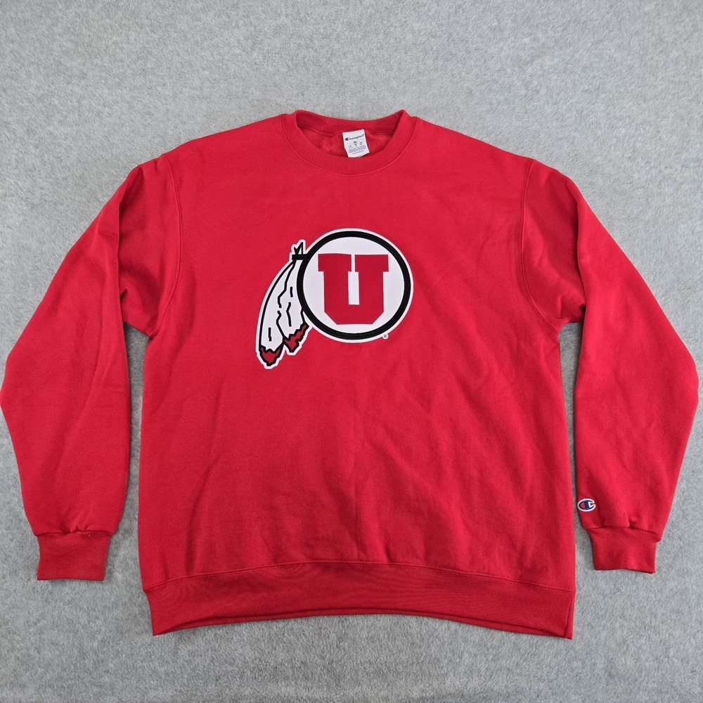 University Of Utah Utes Champion Crewneck Sweatshirt College Mens Sz XL Red NCAA